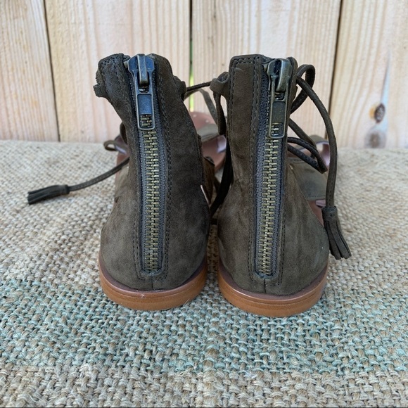 Madewell Bridget Tassel Lace Up Leather Gladiator Sandals Green F1658 Boho - Picture 5 of 8